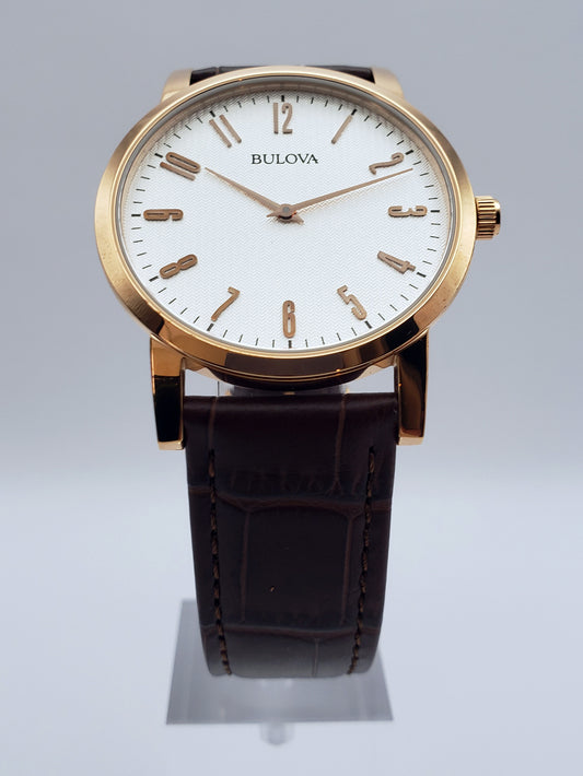Bulova Men’s Rose-Gold Quartz Leather Watch