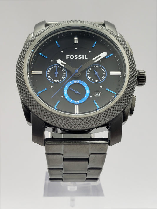 Fossil Men's Machine Chronograph Watch In Smoke With Blue Accents