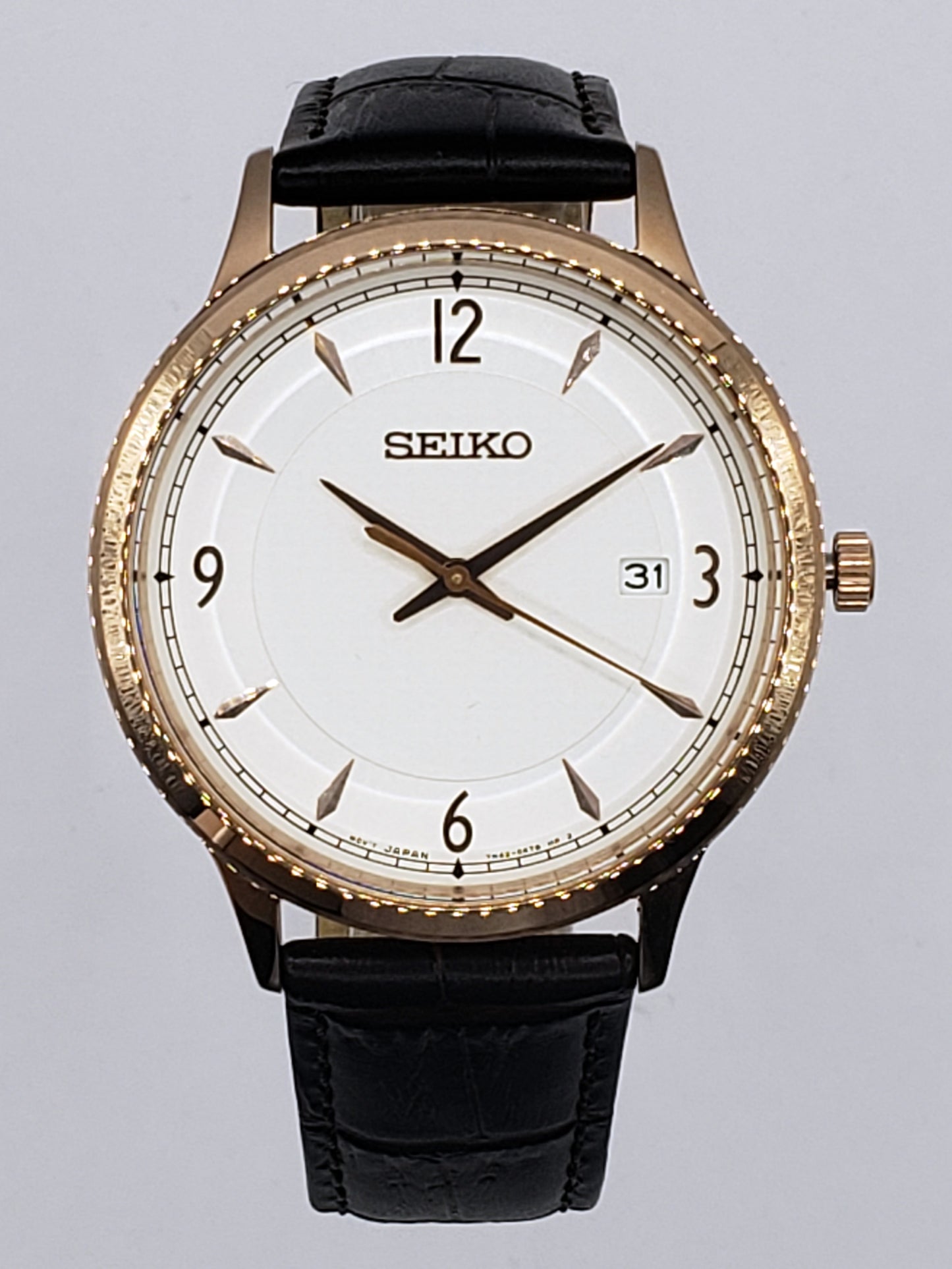 Seiko Men's Stainless Steel Dress Watch with Leather Calfskin Strap