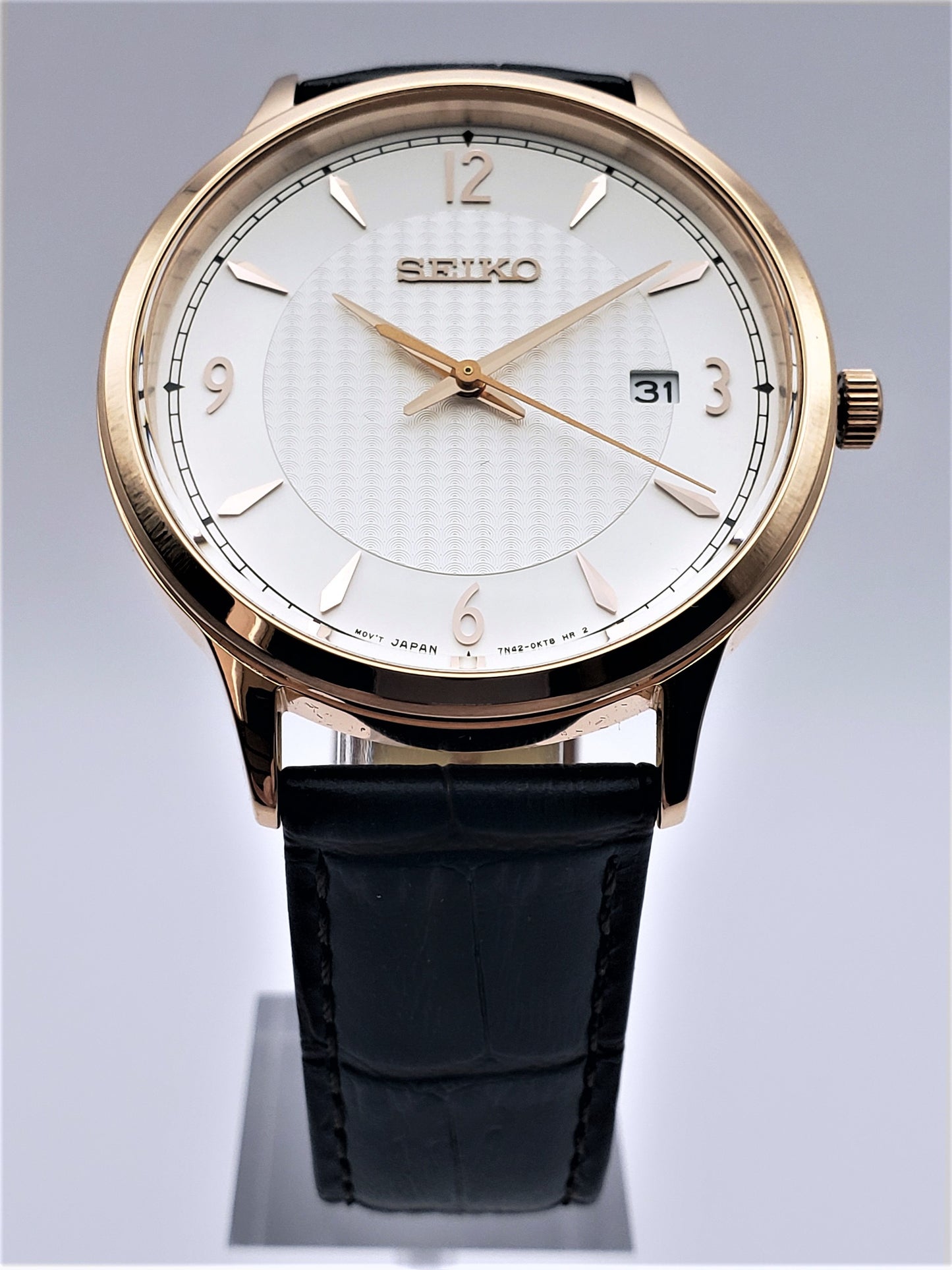 Seiko Men's Stainless Steel Dress Watch with Leather Calfskin Strap