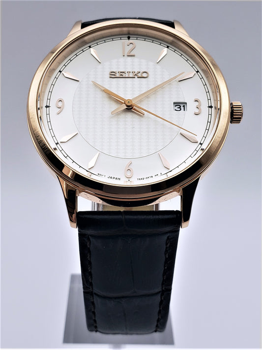 Seiko Men's Stainless Steel Dress Watch with Leather Calfskin Strap
