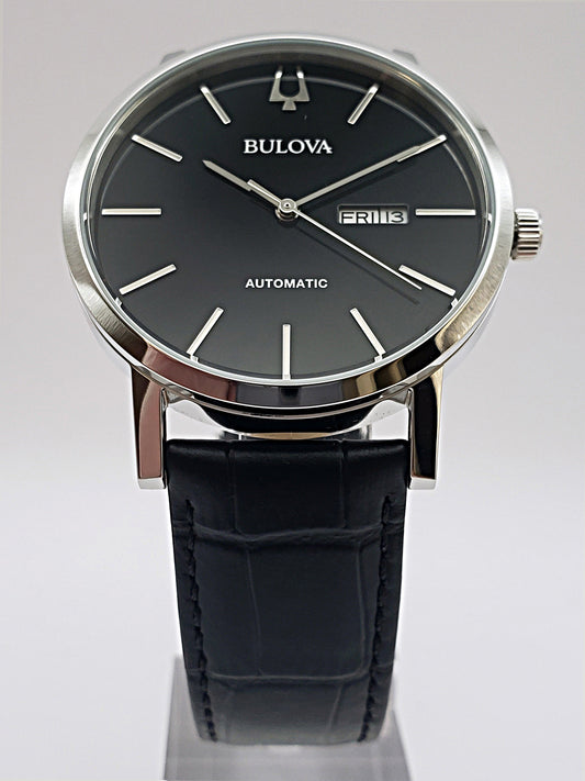 Bulova Men's Black Automatic Leather Watch