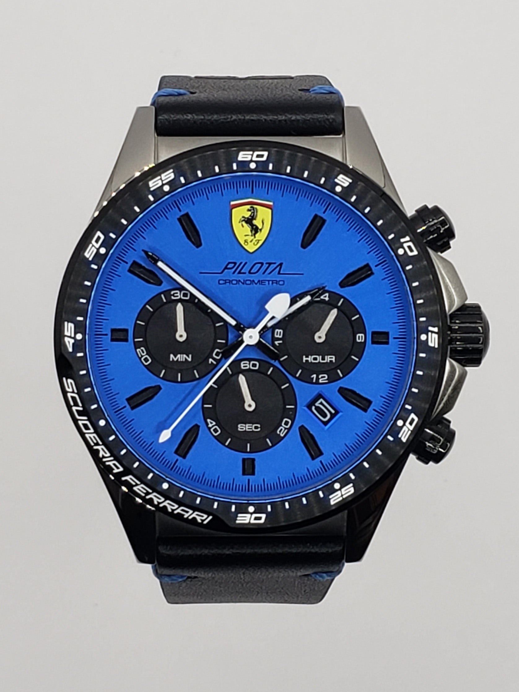 Ferrari Men's Pilota Quartz Watch with Leather Calfskin Strap